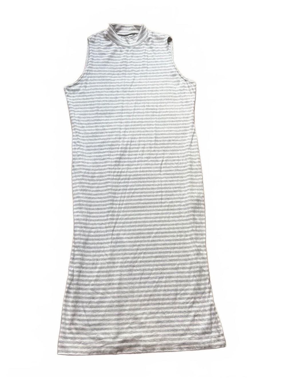 BANANA REPUBLIC Gray & White Striped Mock Neck Midi Dress Size L